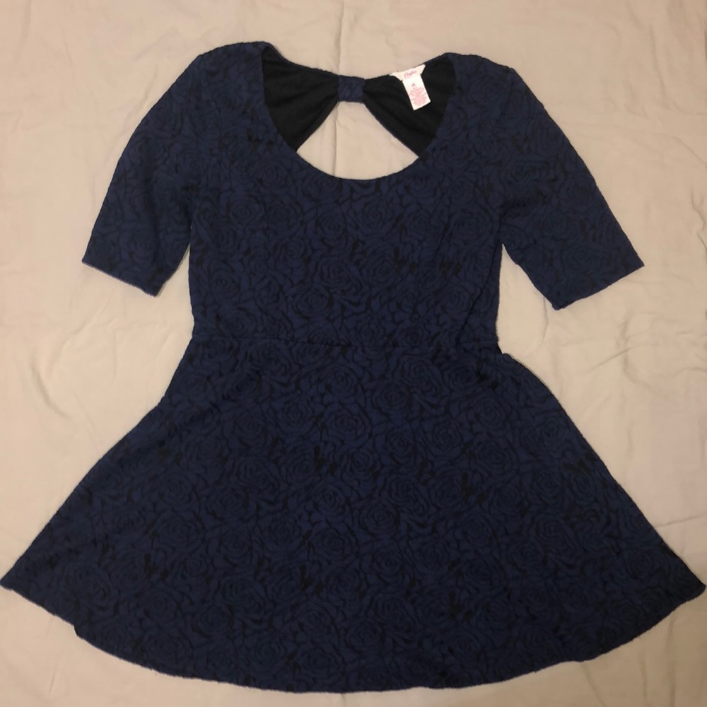 Navy Blue Sun Dress w/ Rose Detail